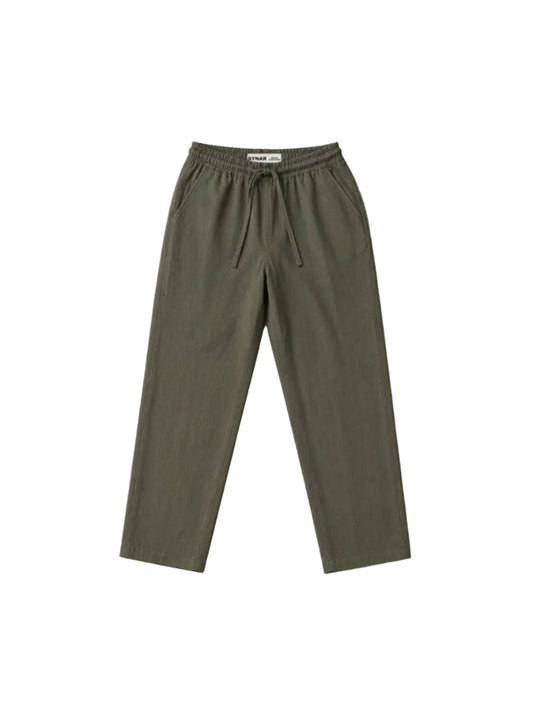 Olive Green Cotton-Linen Relaxed Pants