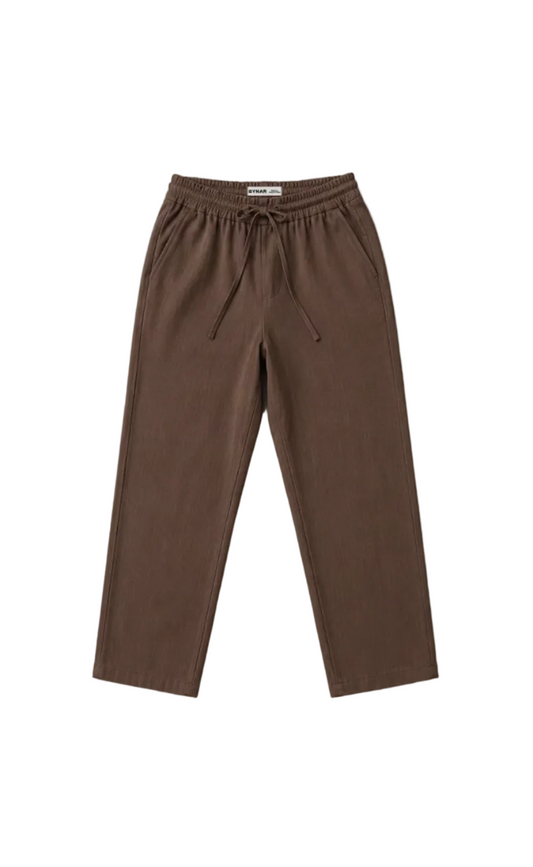 Cotton-Linen Relaxed Drawstring Pants – Brown