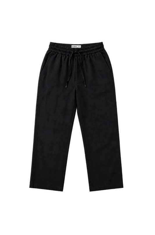Cotton-Linen Relaxed Drawstring Pants – Black